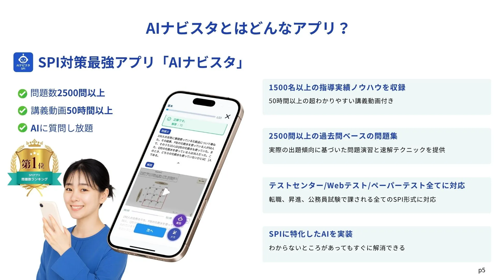SPI対策アプリ「AIナビスタ」の紹介（問題数2500問以上・講義動画50時間以上・AIに質問し放題）