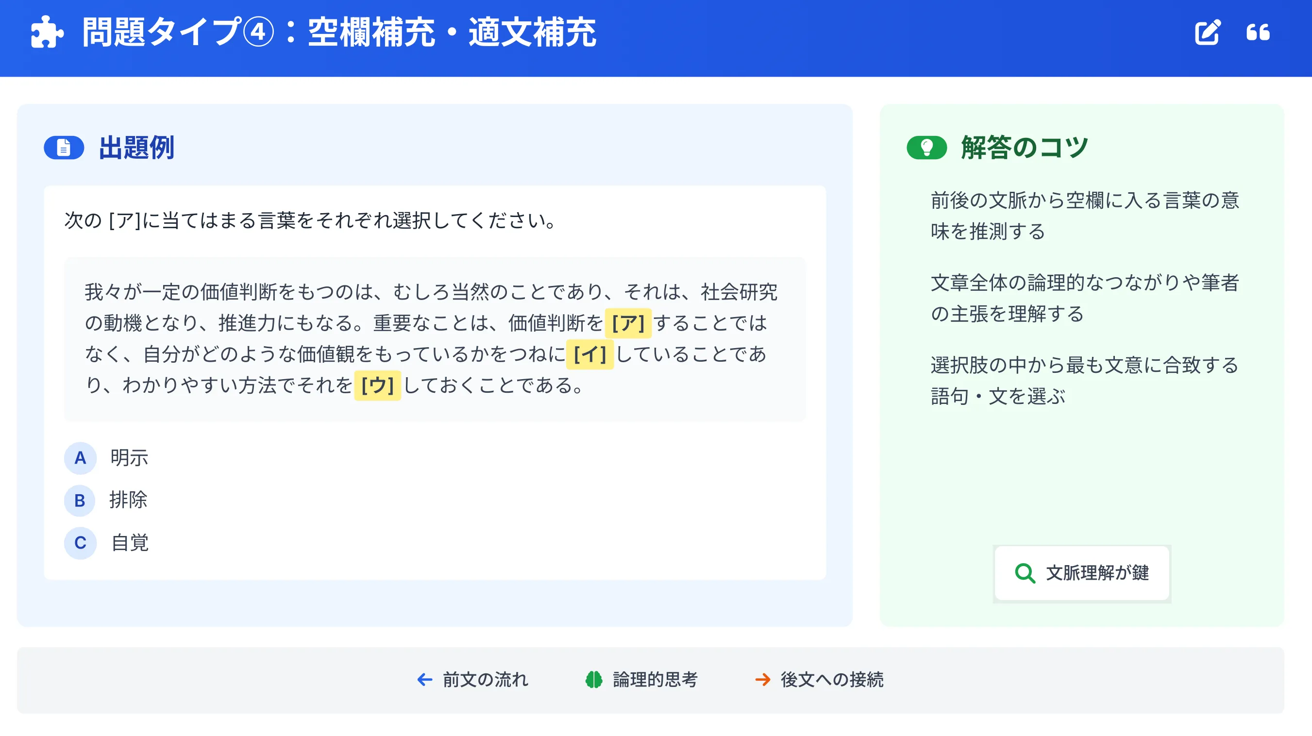 空欄補充・適文補充の出題例と解答のコツ